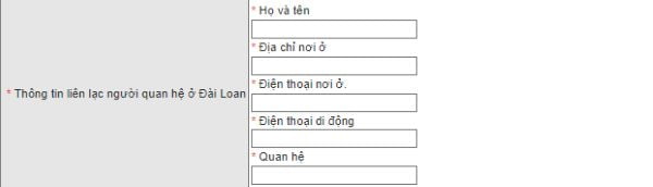 Thông tin người liên hệ tại Đài Loan