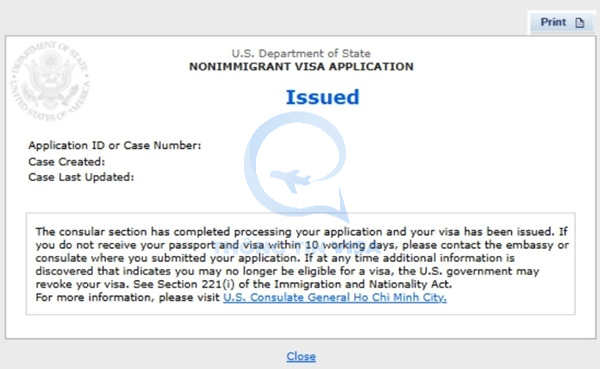 Visa được cấp hiển thị trạng thái Issued