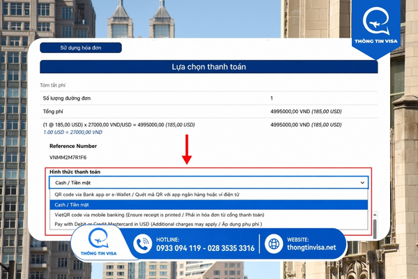 Chọn hình thức thanh toán phí visa Mỹ